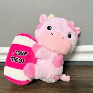 Walgreens Pink Cow Plush I‎ Love Moo Strawberry Milk Carton Stuffed Animal 9"